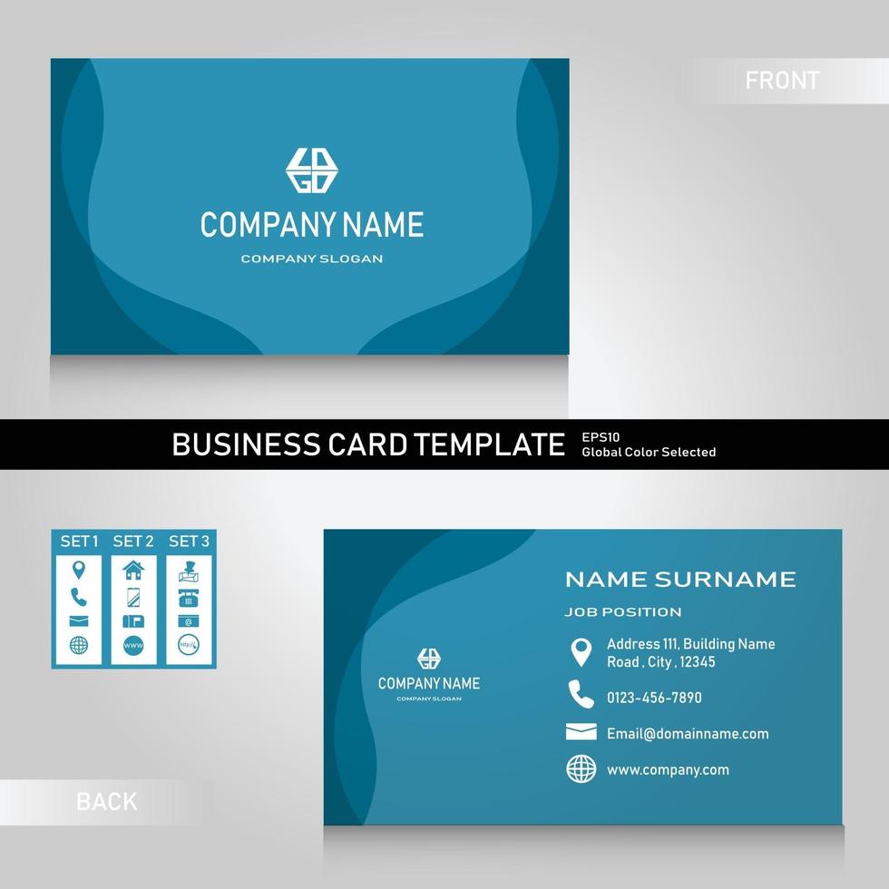 Blue modern name and business card template Bundle with 3 icon set vector