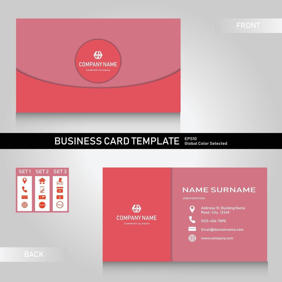 Pink modern name and business card template Bundle with 3 icon set vector