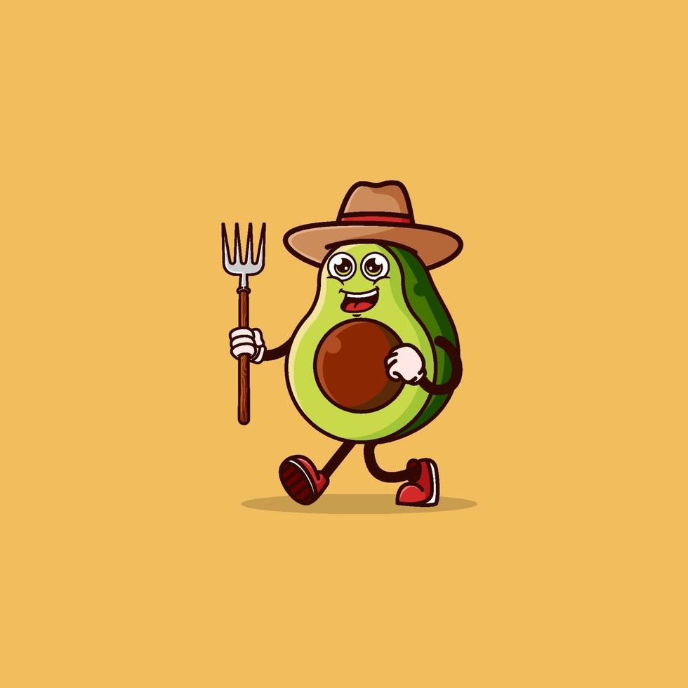 Cute Avocado Farmer character with pitchfork vector