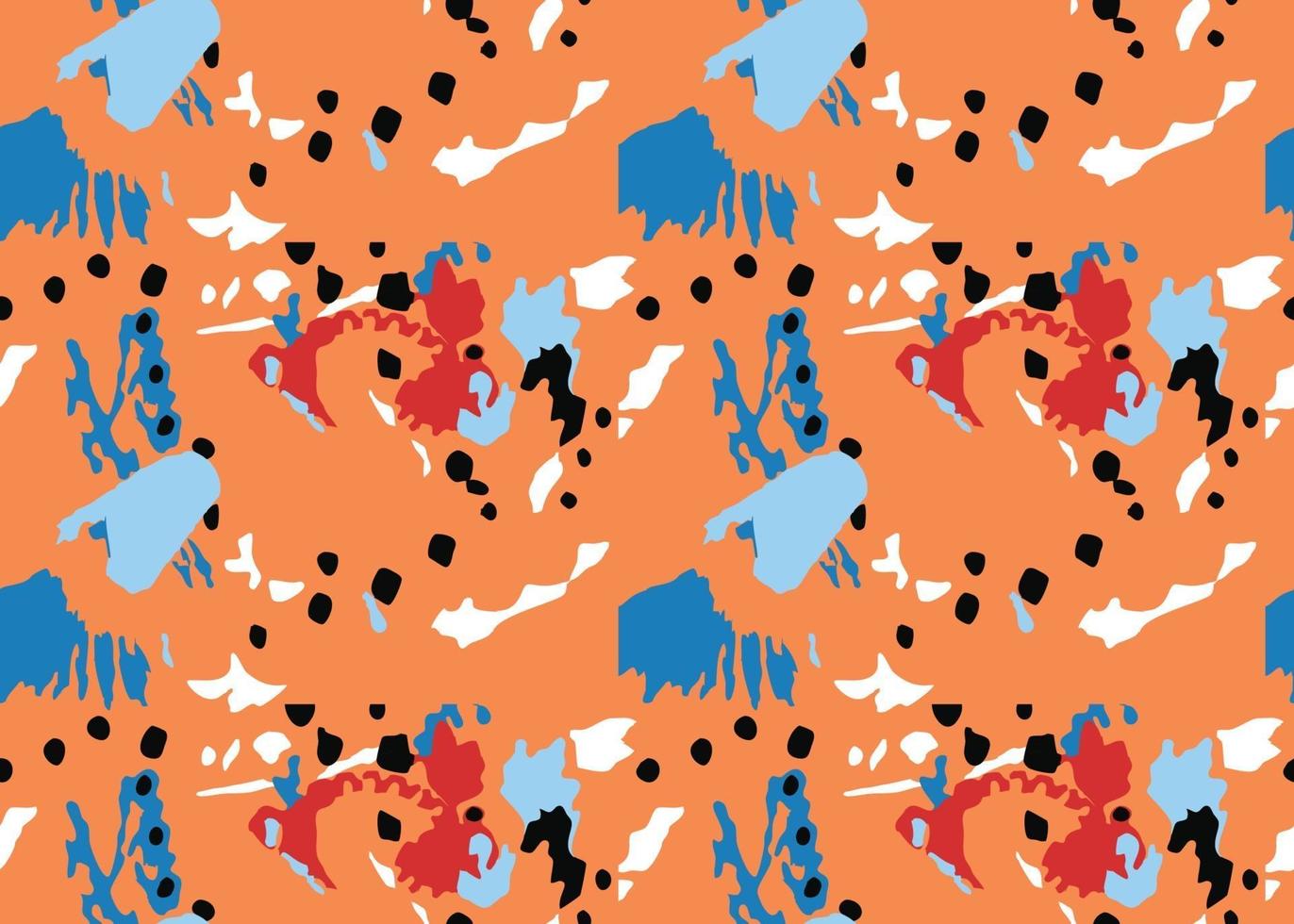 Vector texture background, seamless pattern. Hand drawn, orange, blue, red, black, white colors.