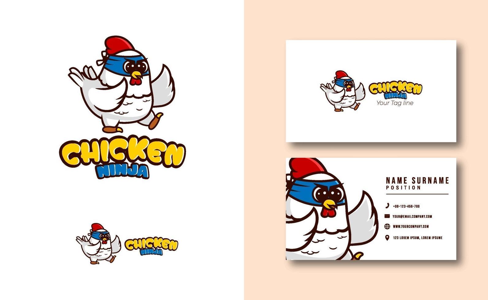 Cute chicken ninja mascot logo business card template vector