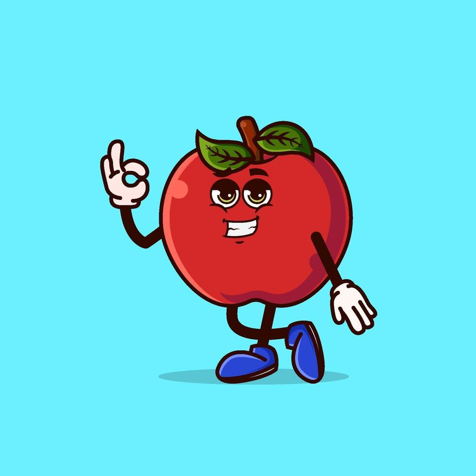 lindo personaje de manzana con un emoji genial que muestra un gesto con la mano vector