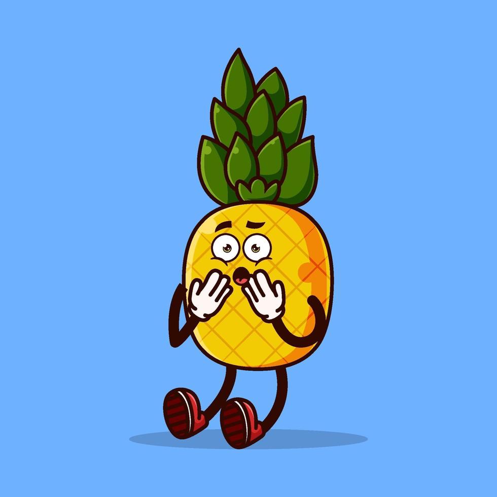 Cute pineapple character shocked vector