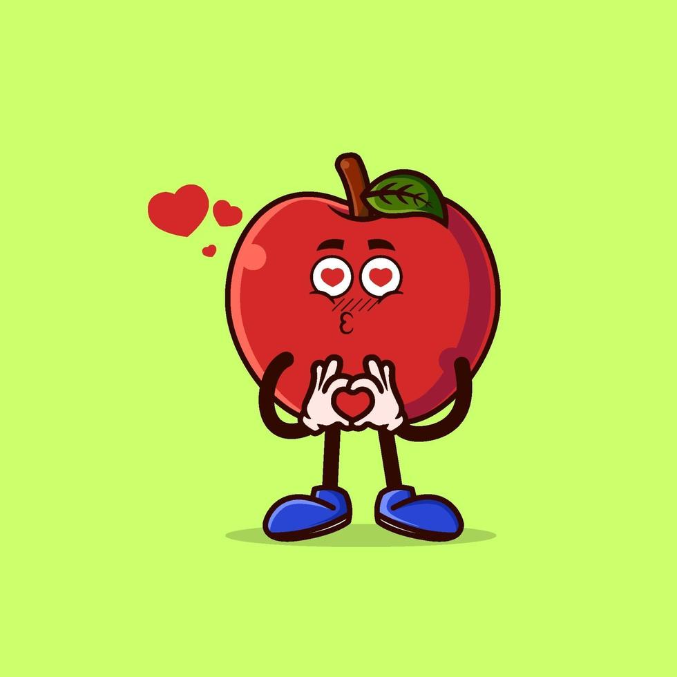 lindo personaje de manzana con emoción de amor vector