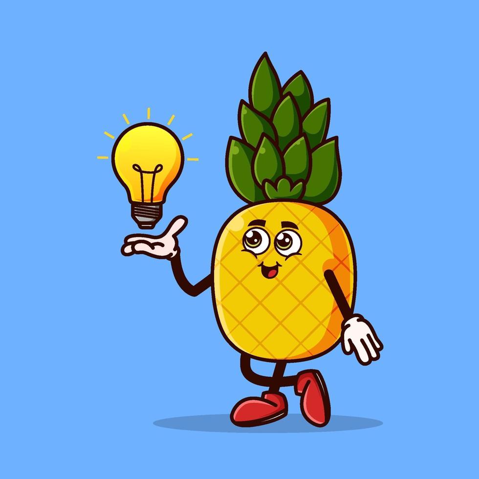 Cute pineapple character with light bulb Idea in hand vector