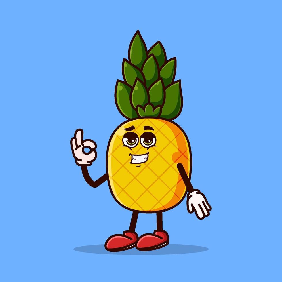 Cute pineapple character with ok gesture vector