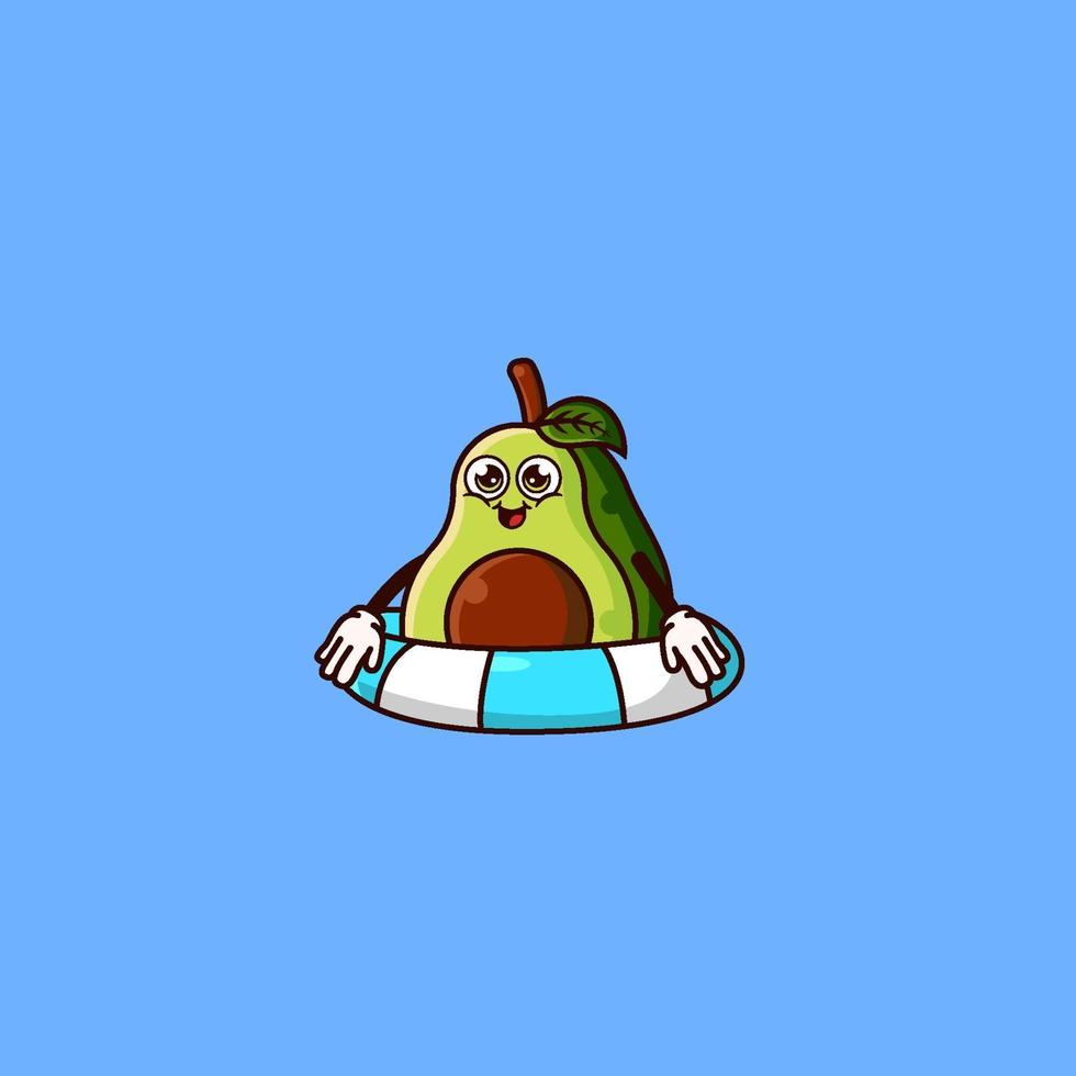 lindo personaje de aguacate con flotador de anillo de natación vector