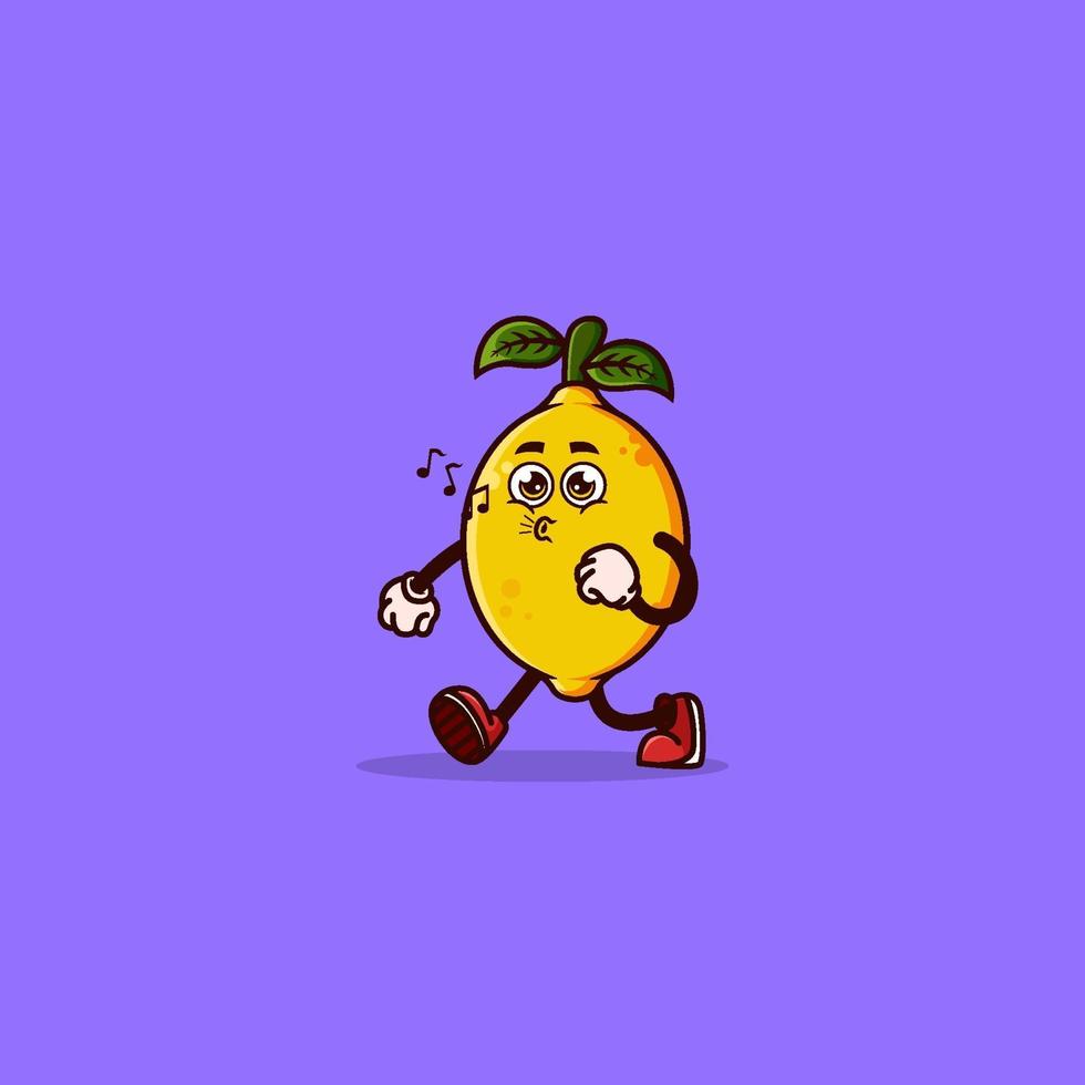 Cute Lemon character Walking and whistling vector