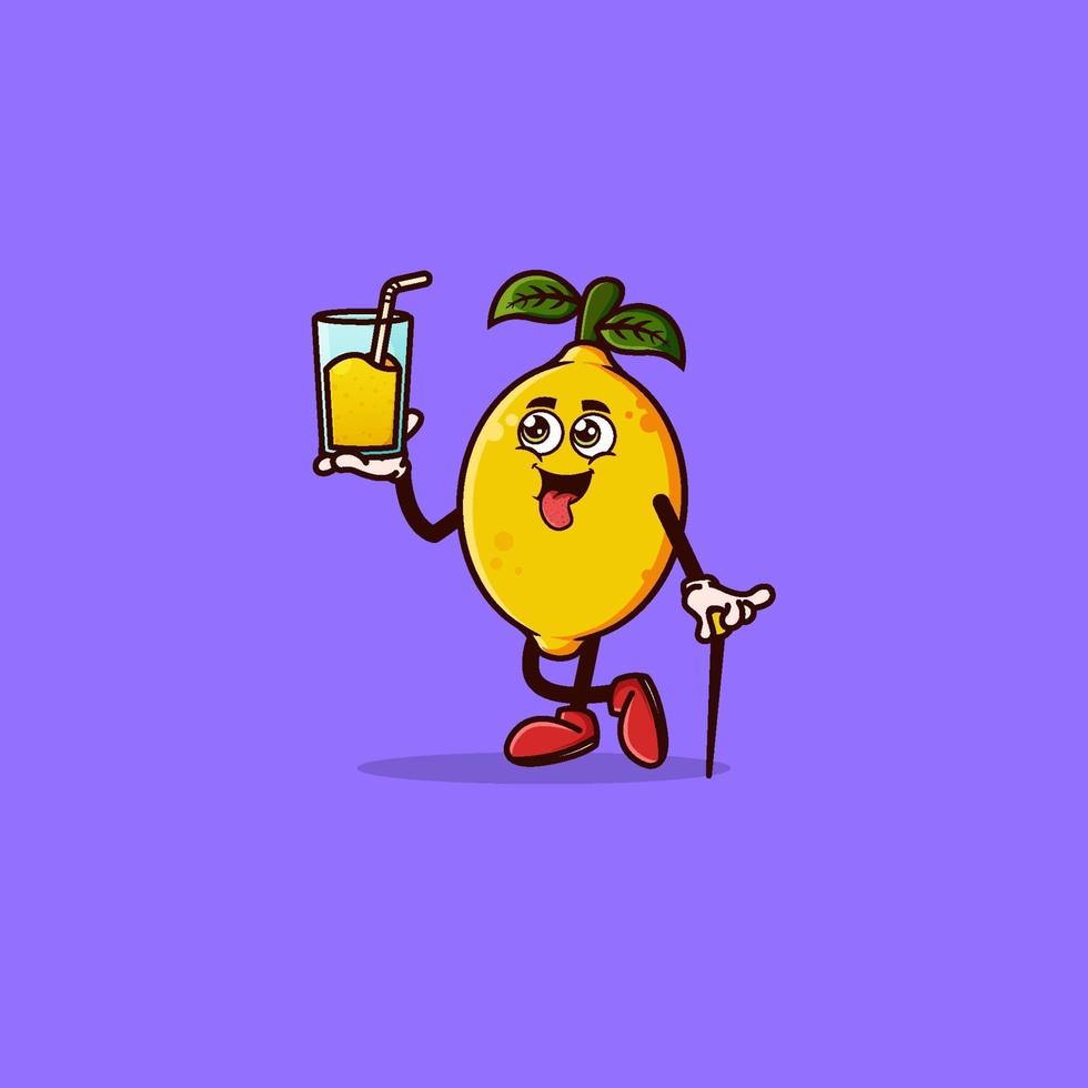 lindo personaje de limón con jugo de limón en la mano vector