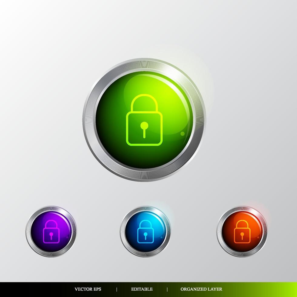 Seguridad de botón 3D e icono privado. vector