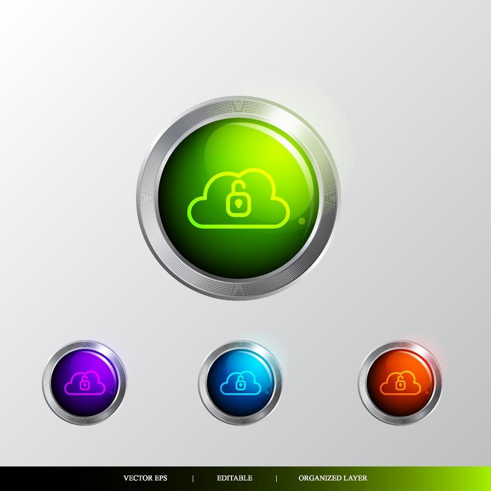 3D Button cloud unlocked icon. vector