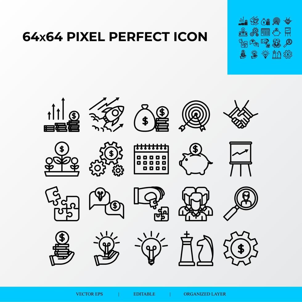 set of Business vector line icon style. Profit, Problem Solving, business acceleration, business strategy. 64x64 Pixel perfect icon.