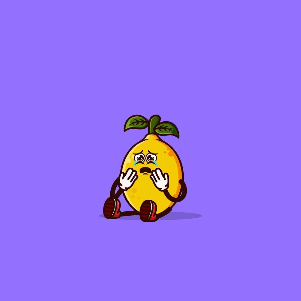 Cute Lemon character sitting and crying vector