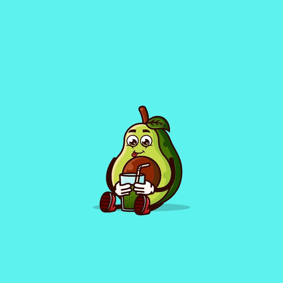 Cute Avocado character sitting with drink avocado juice vector