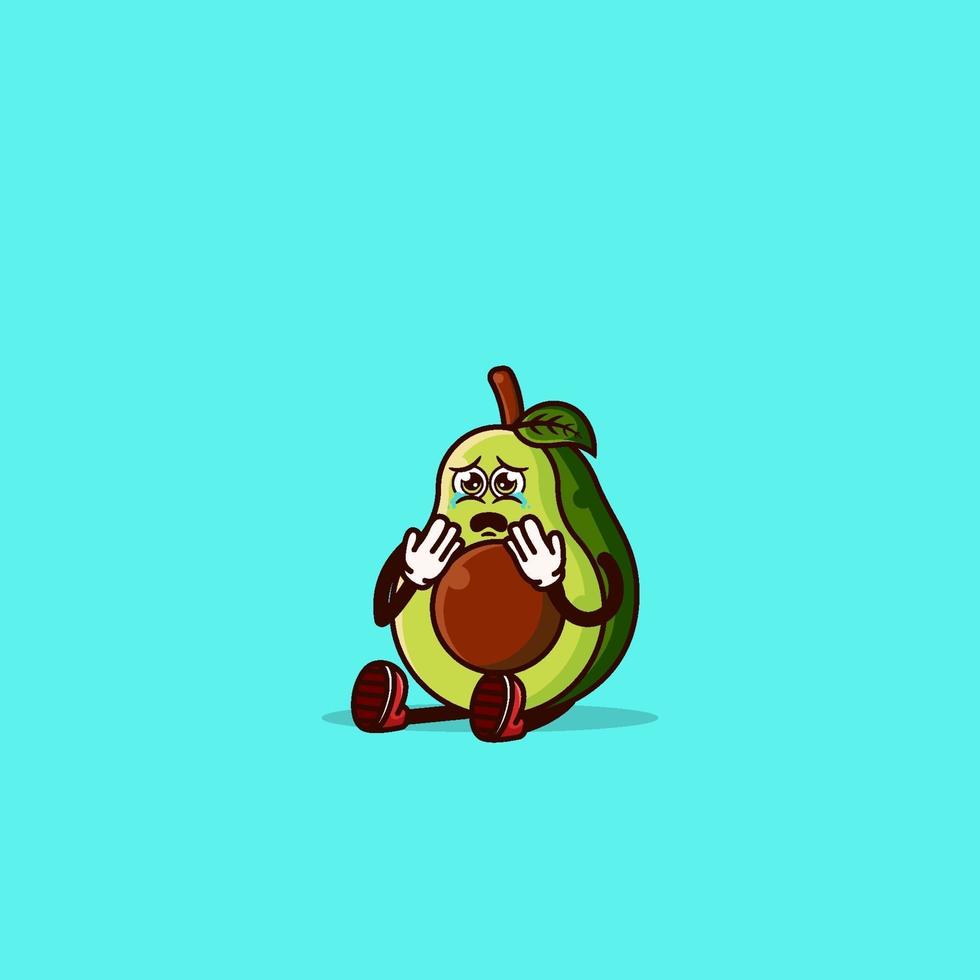 Cute Avocado character sitting and crying vector