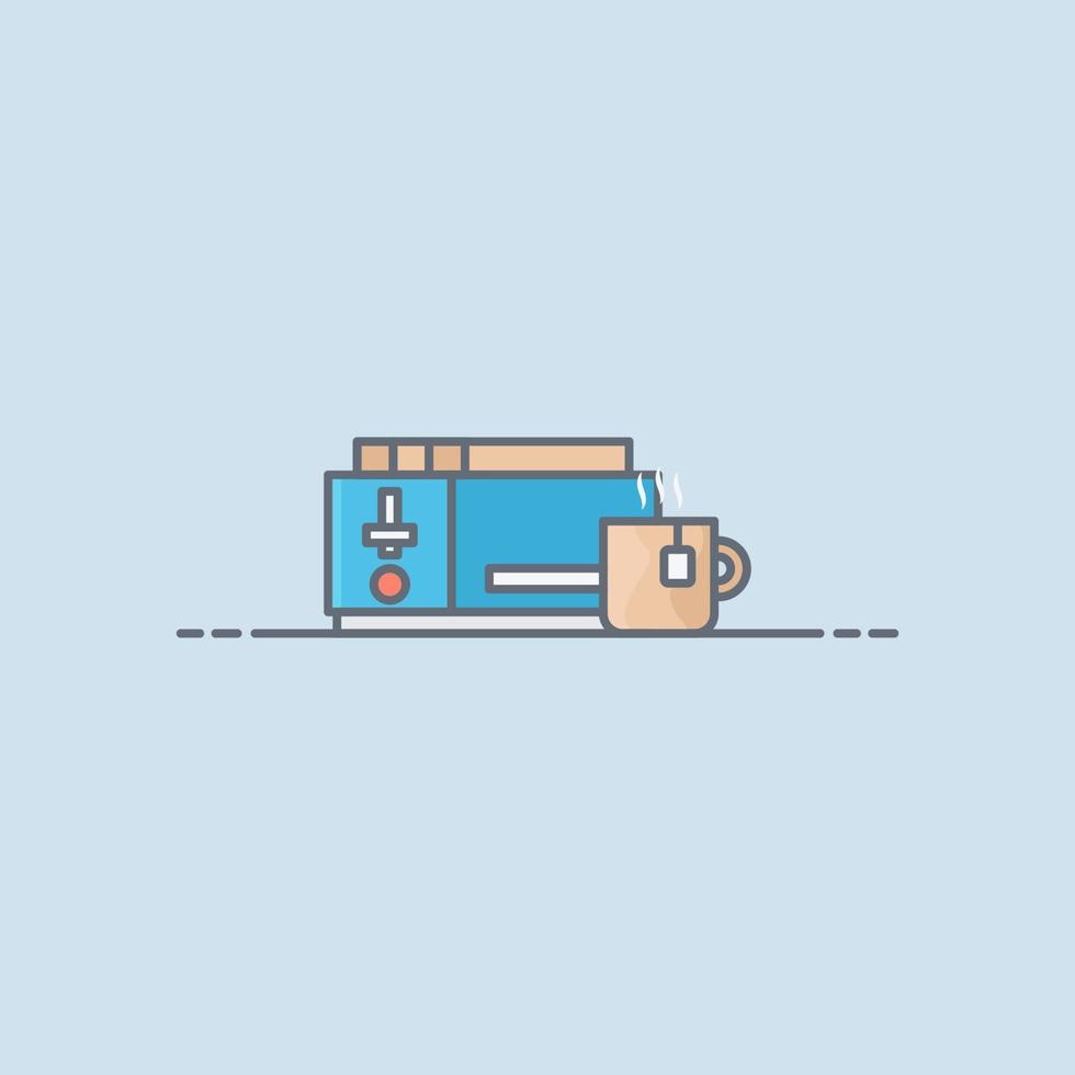 Toaster and tea vector icon illustration