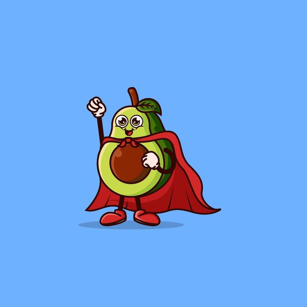 lindo personaje de aguacate con disfraz de superhéroe vector