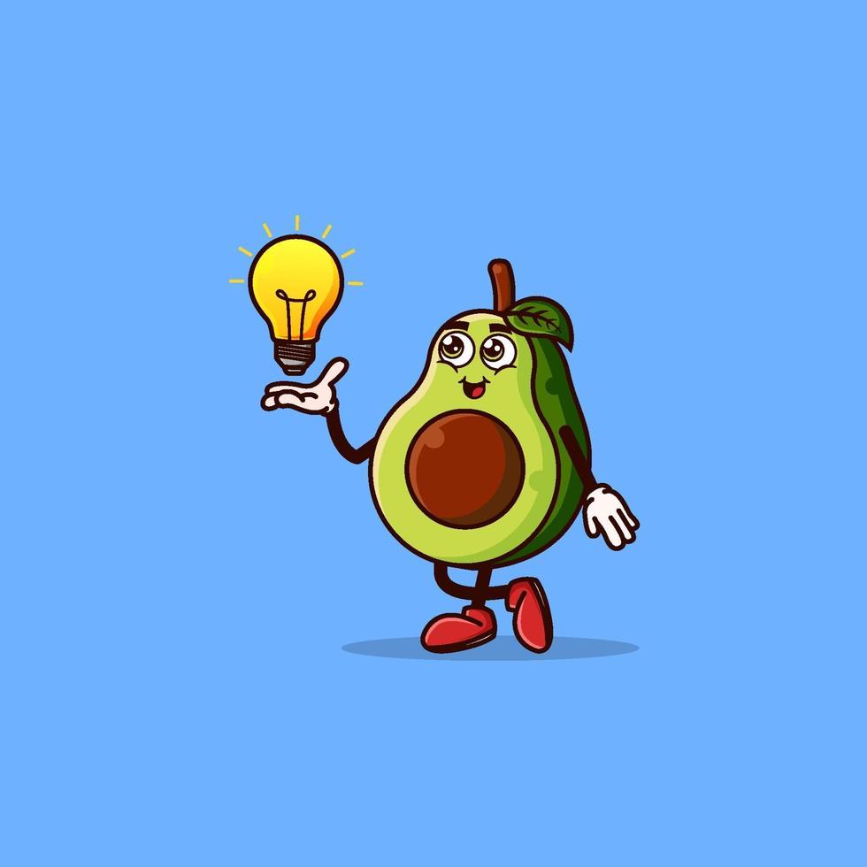 Cute Avocado character with light bulb Idea vector