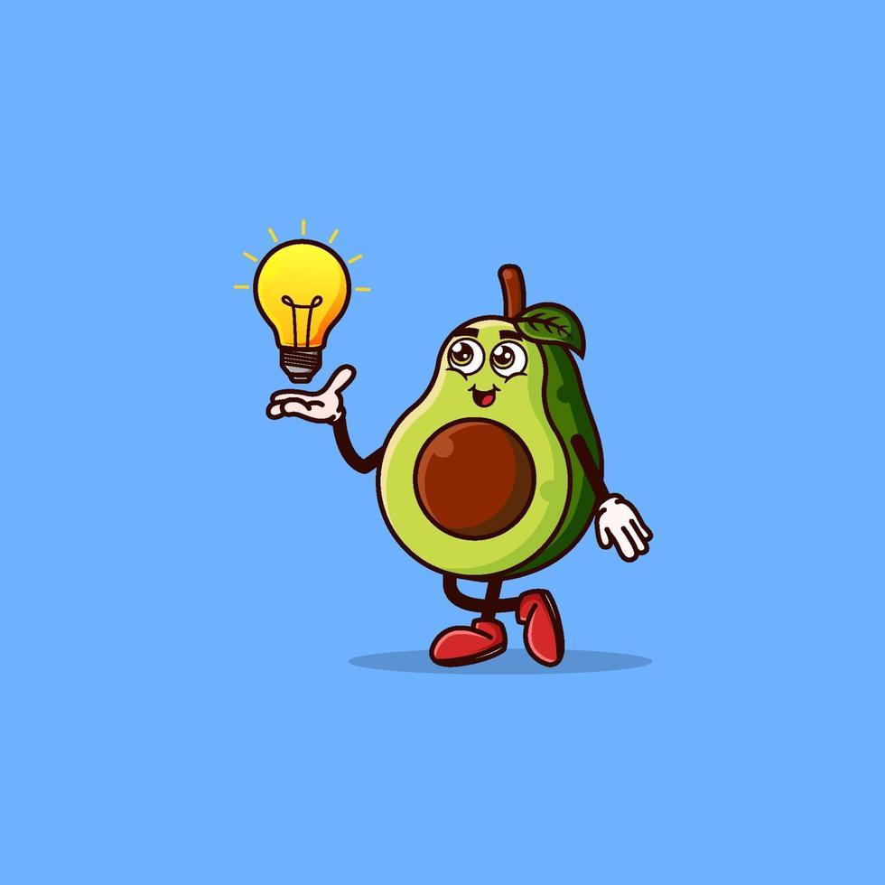 lindo personaje de aguacate con idea de bombilla vector