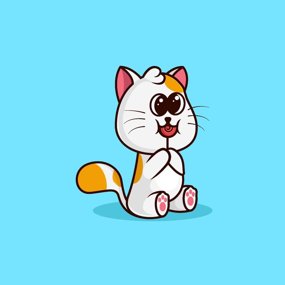 kawaii character. cute Cat eating candy vector