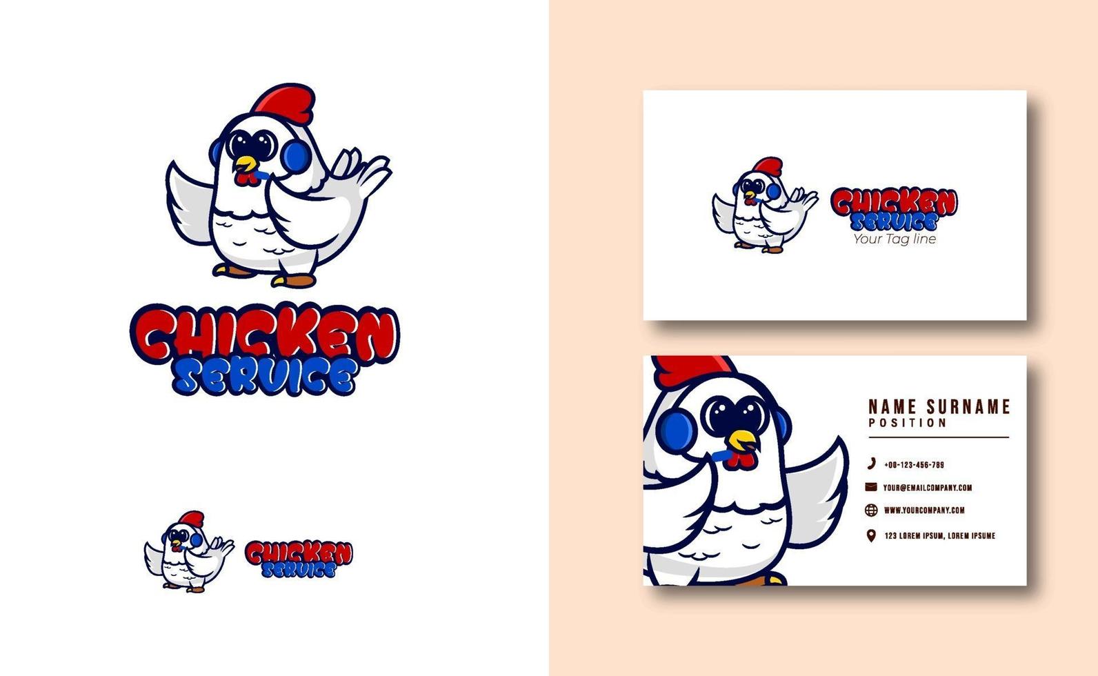 kawaii character mascot. cute chicken service mascot logo business card template set vector