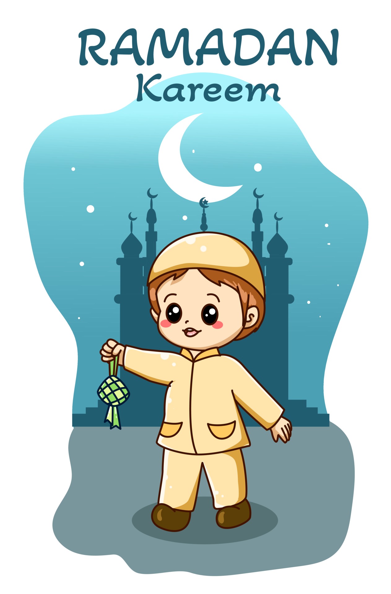 Muslim boy happy fasting at ramadan cartoon illustration 2294128 Vector Art  at Vecteezy