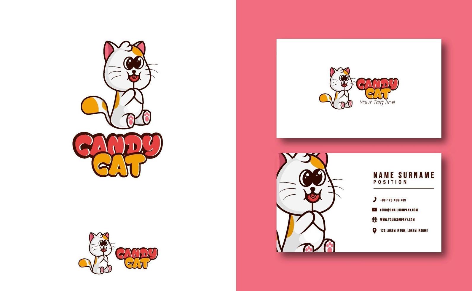 kawaii character mascot. cute Candy cat mascot logo business card template set vector