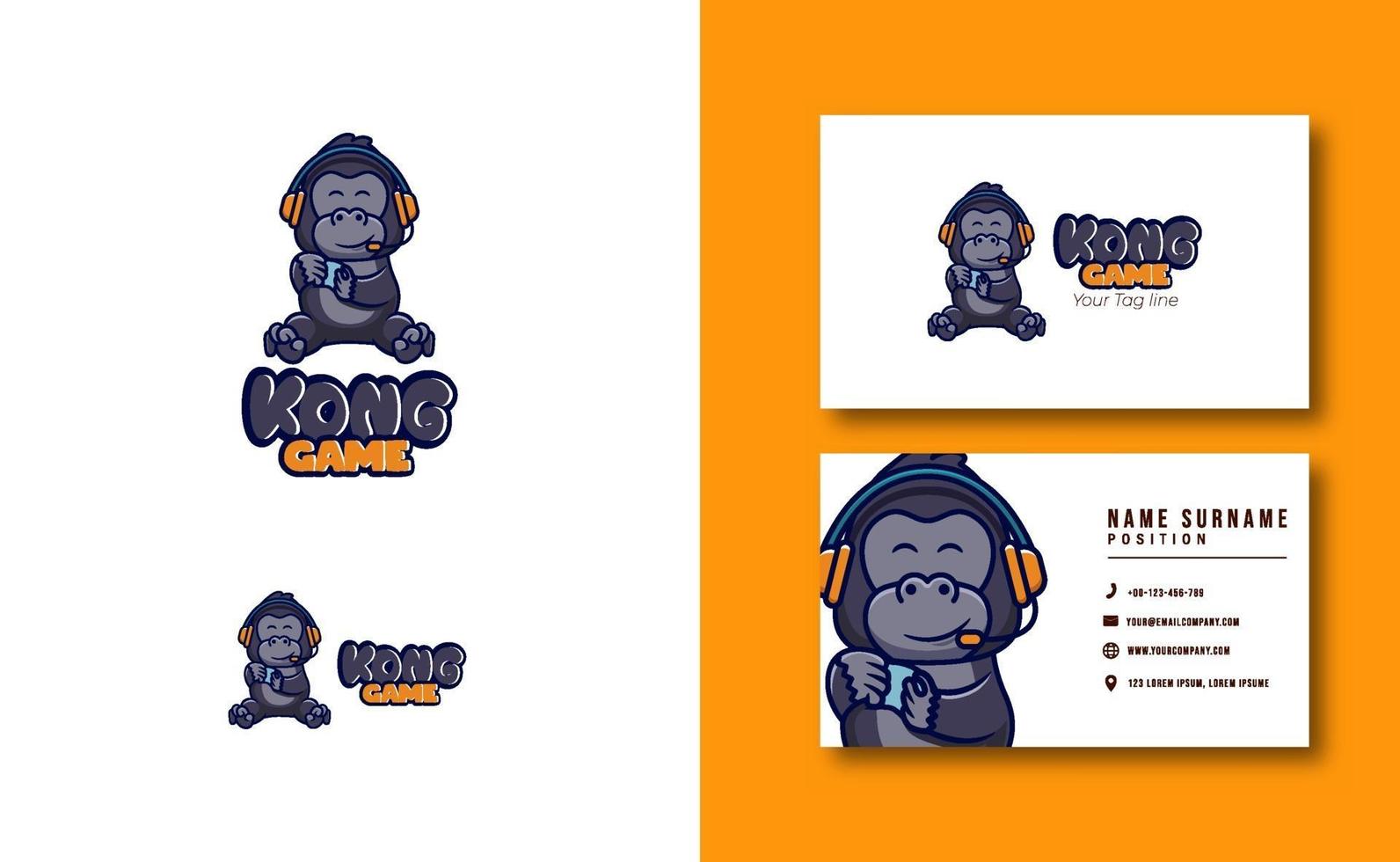 kawaii character mascot. cute Kong Gaming mascot logo business card template set vector