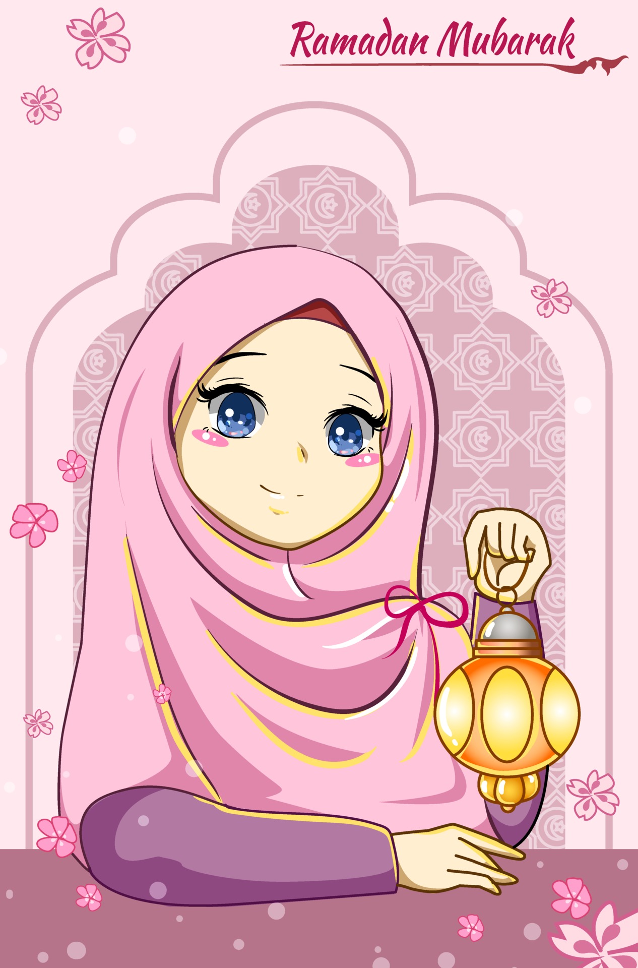 Beautiful girl with lantern at ramadan mubarak cartoon illustration 2294272  Vector Art at Vecteezy