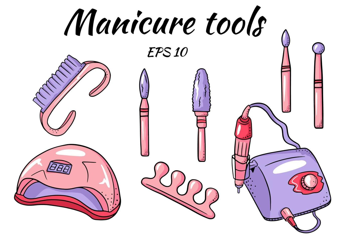 un conjunto de herramientas de manicura. hardware para manicura y pedicura vector