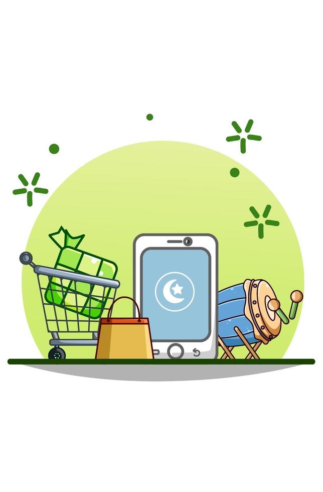 Ramadan sale online shopping cartoon illustration vector