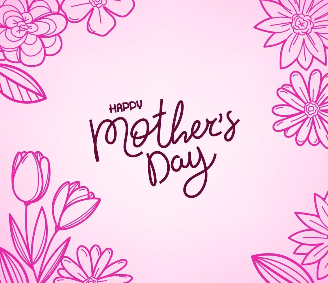 Tarjeta de felicitación del día de la madre feliz con hermosas flores 3d e inscripción de letras vector