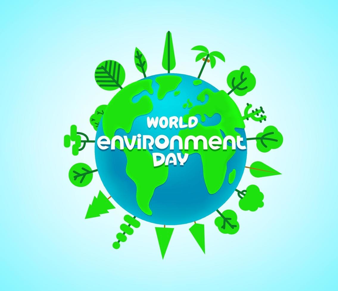 World environment day vector banner with trees and the Earth