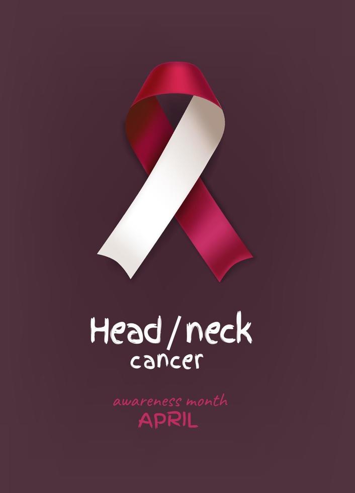 Head and neck cancer awareness month vertical banner. Burgundy and ivory ribbon vector