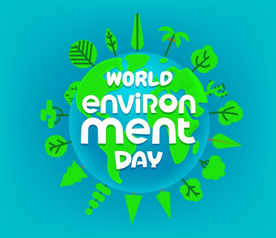 World environment day vector banner with trees and the Earth