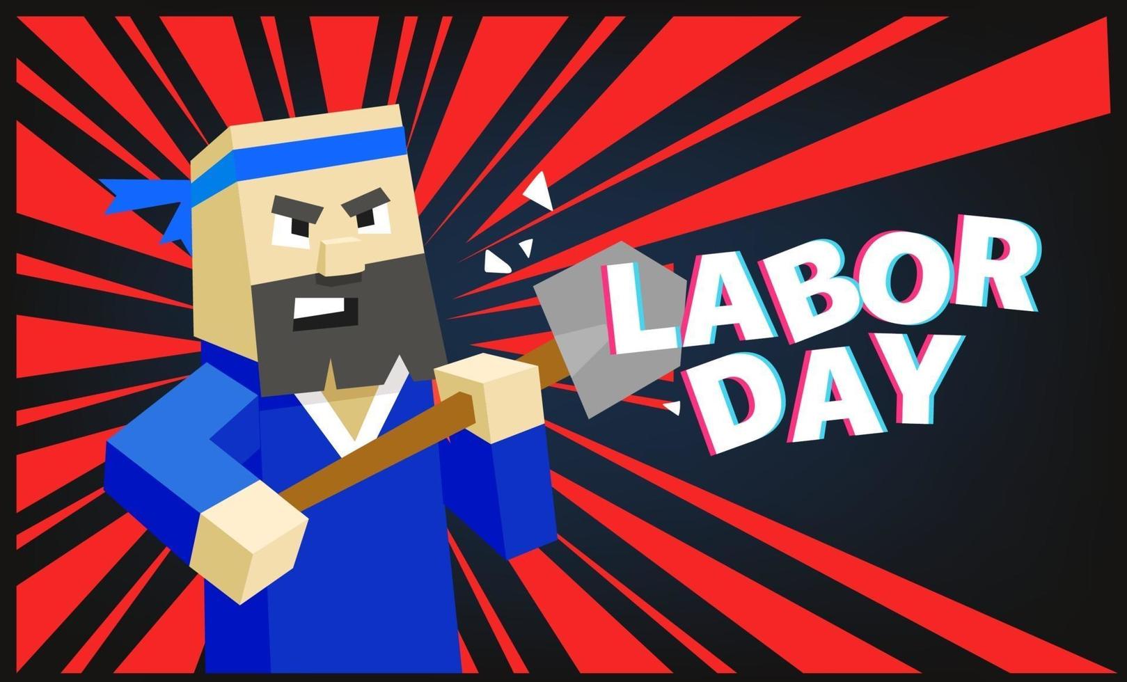 Happy Labor day greeting card with cute cartoon worker vector