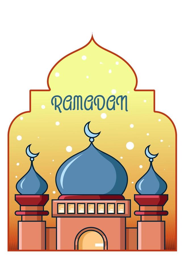 Mosque cartoon illustration at ramadan mubarak vector