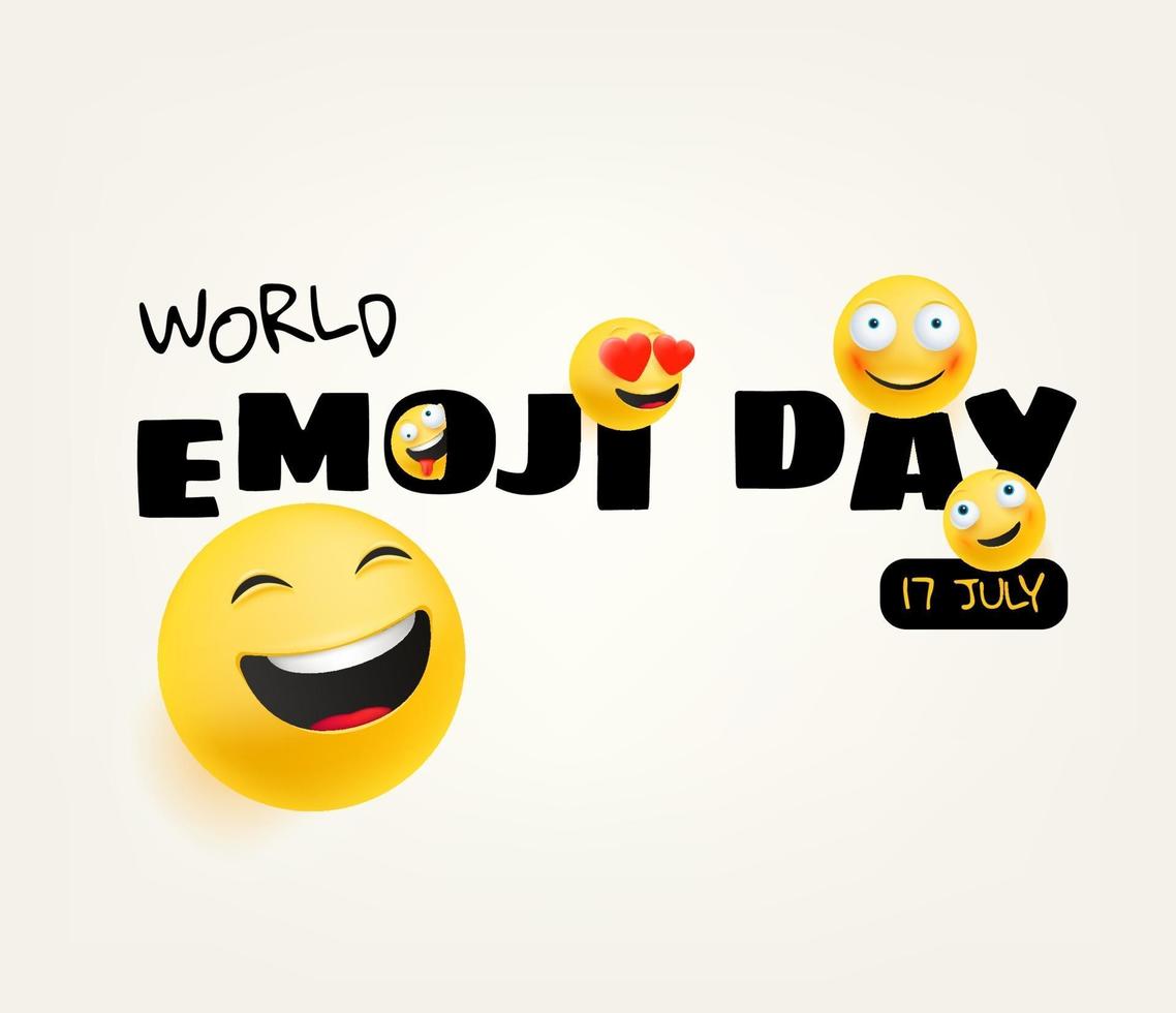 World emoji day greeting card. Happy emoji day vector greeting card. 17 of july