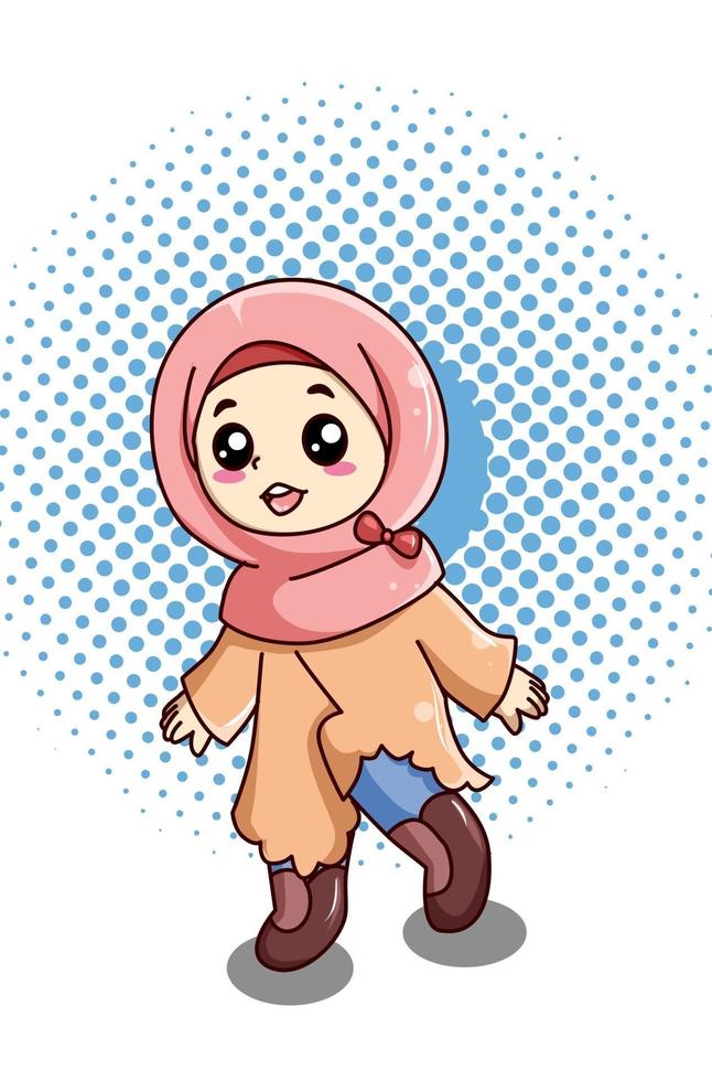 niña musulmana feliz y divertida en la ilustración de dibujos animados de Ramadán vector