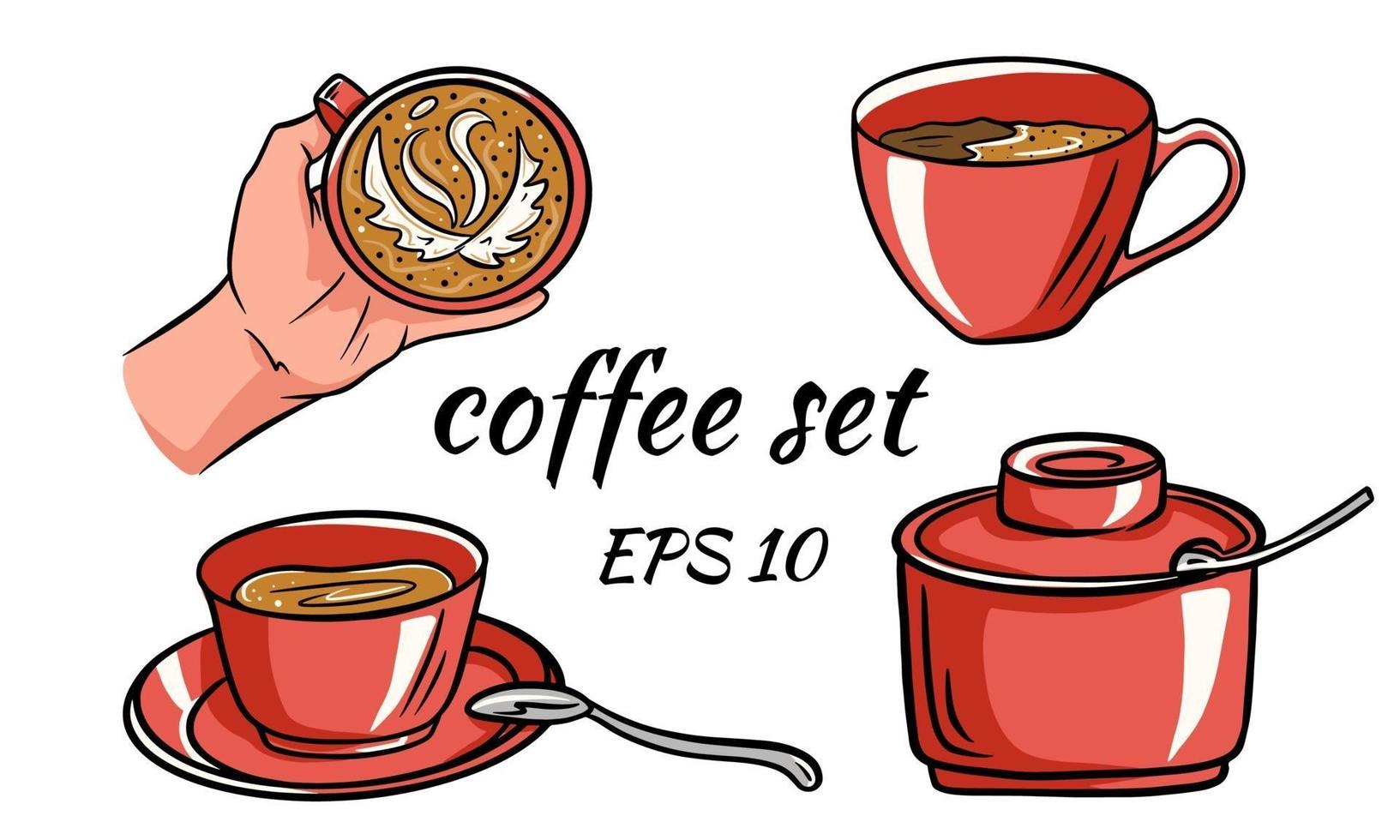 juego de café. café en mano. vector