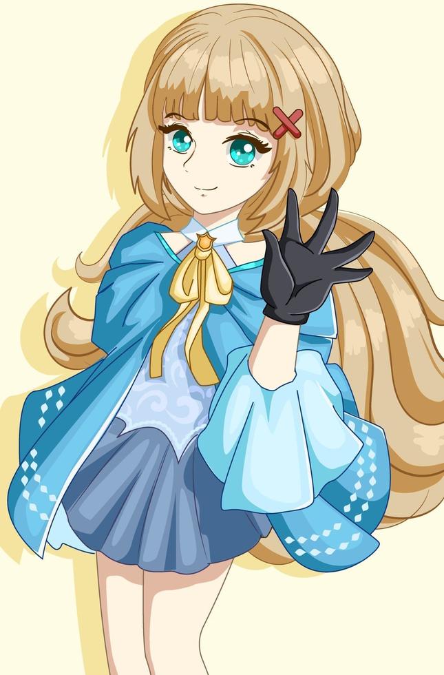 Beautiful princess long hair with blue costume design character cartoon illustration vector