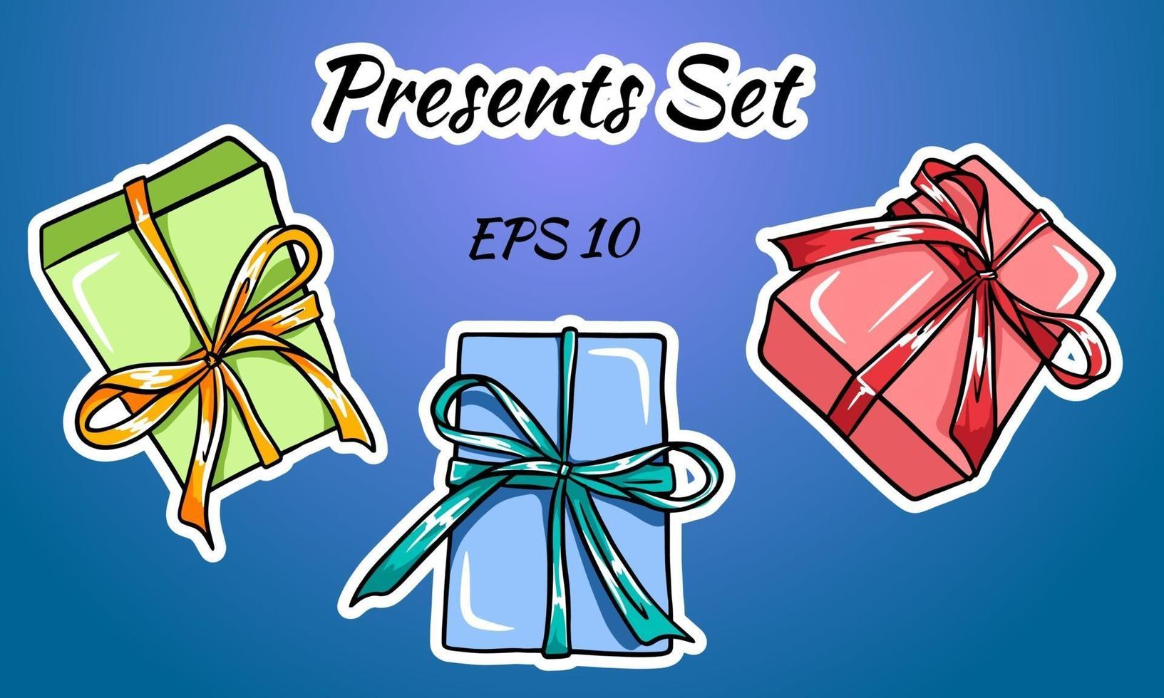 conjunto de cajas de regalo de colores con lazos y cintas. vector