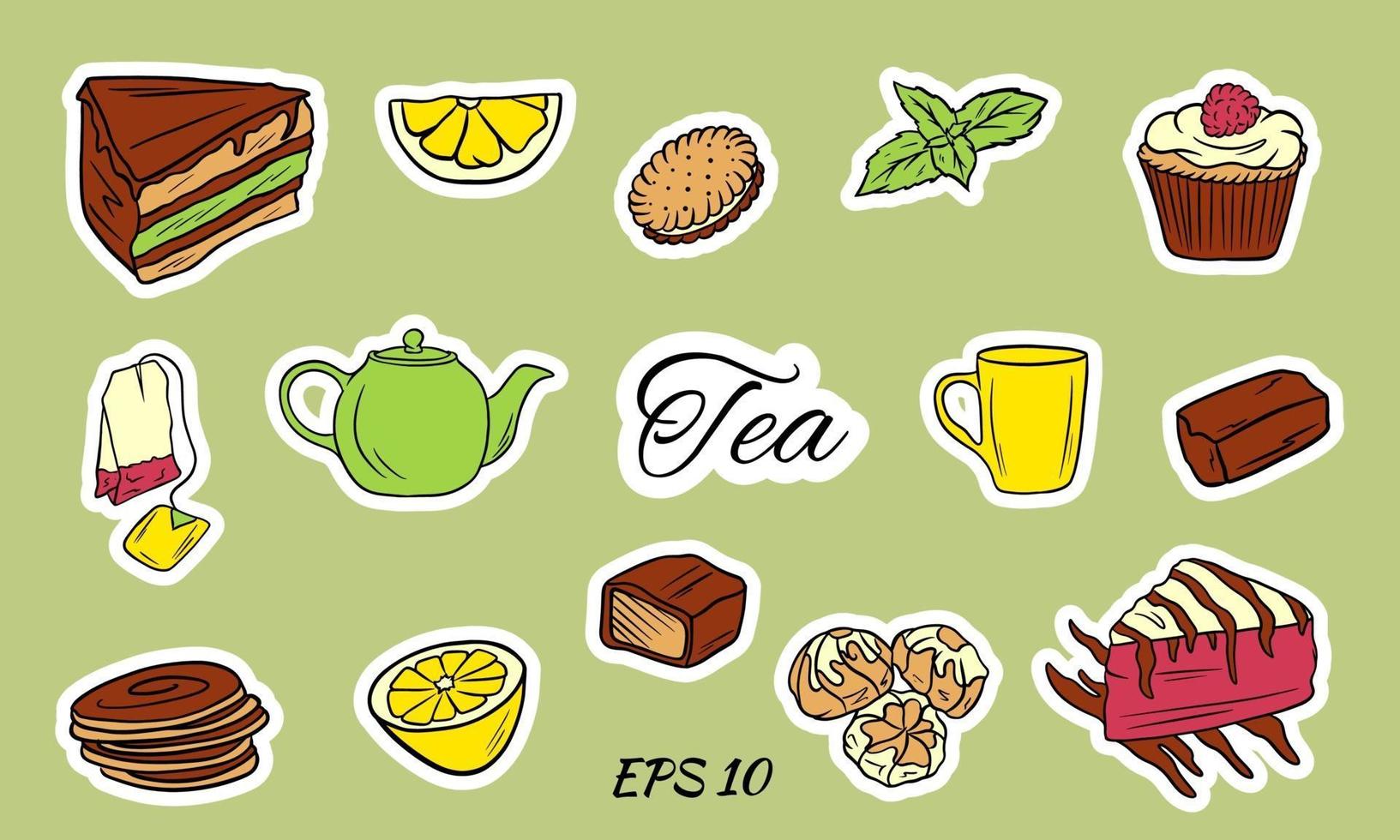 A set of tea icons vector