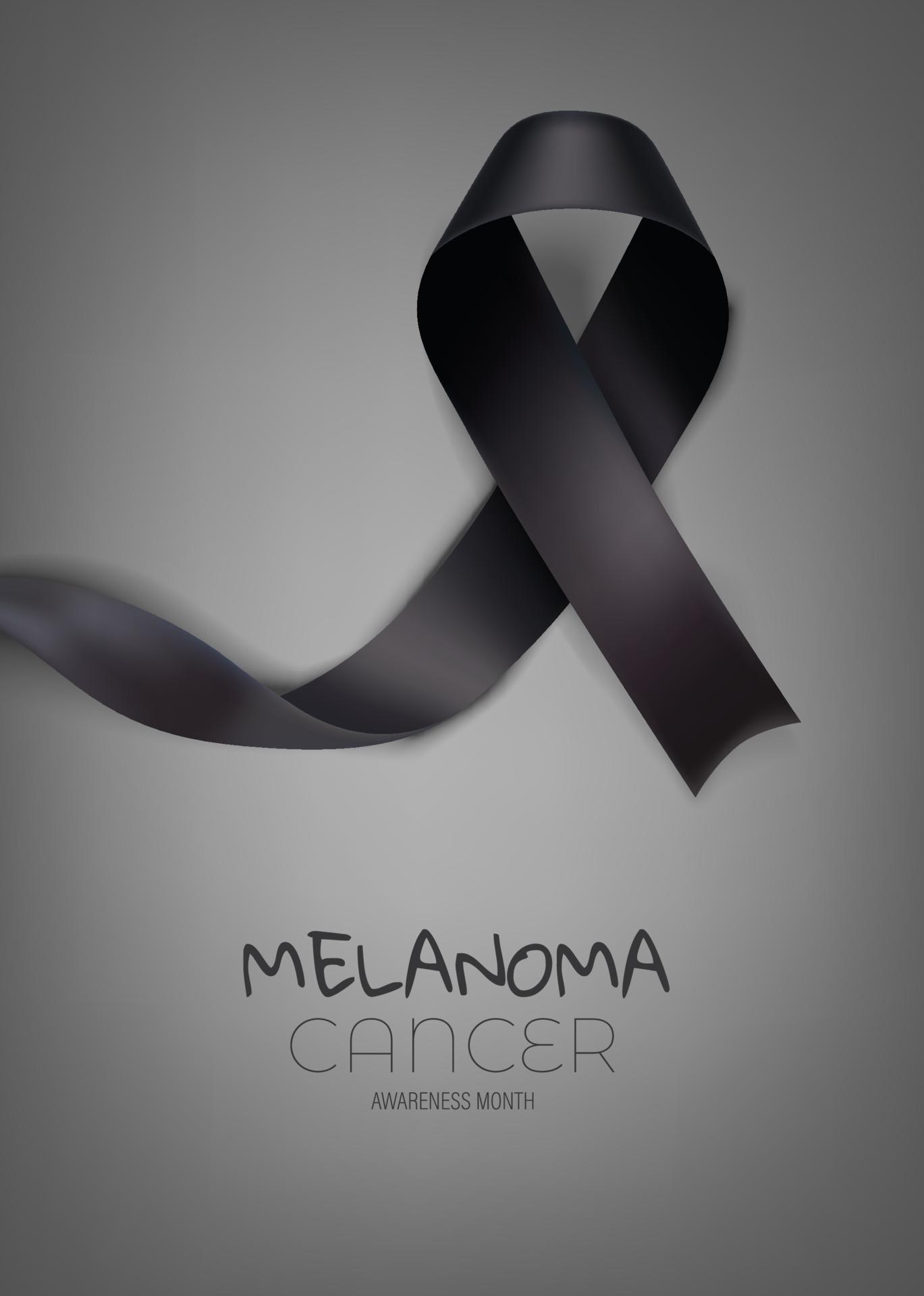 Melanoma awareness month vertical banner. Black ribbon and inscription