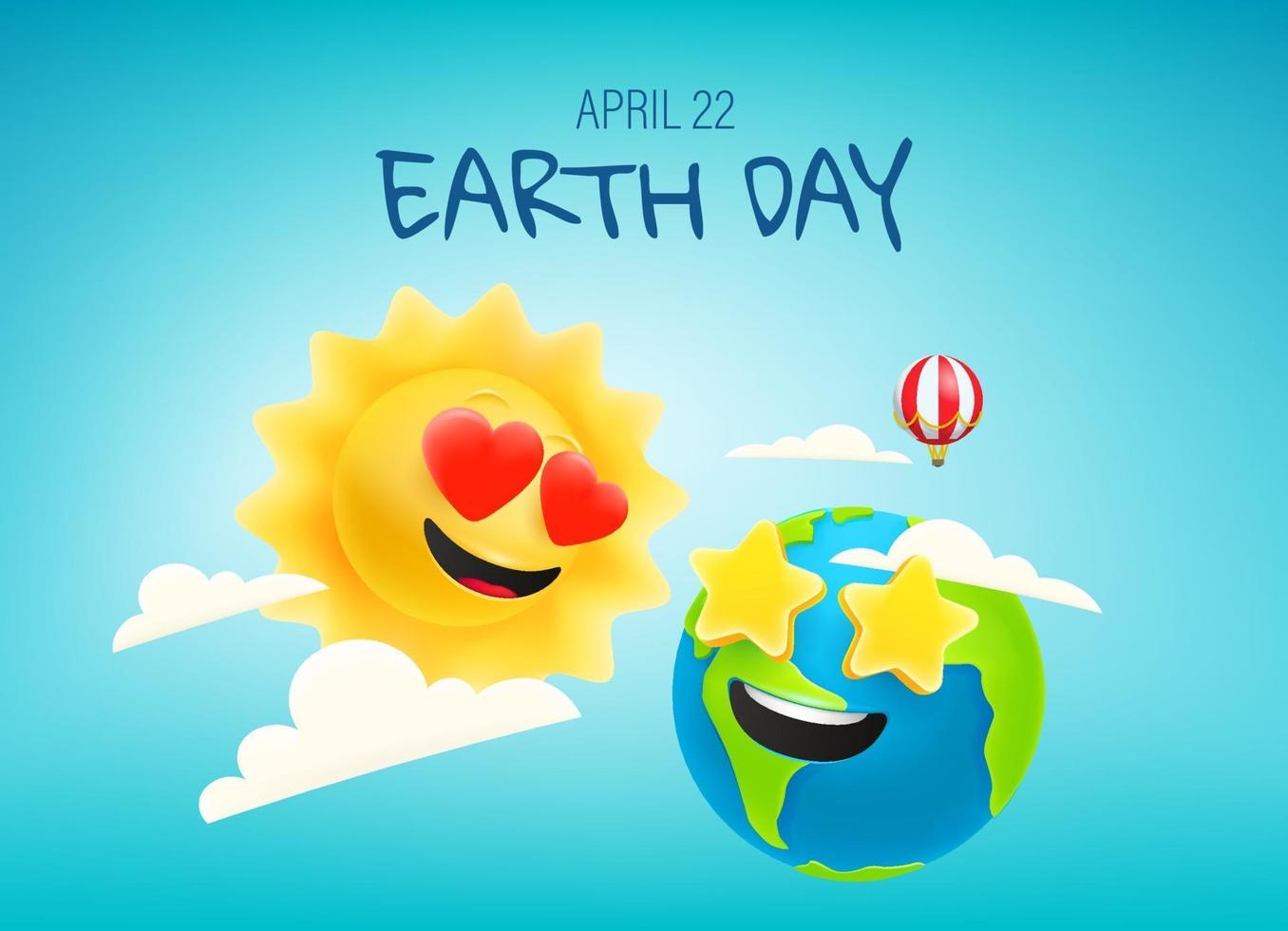 Happy Earth day vector banner with comic sun and Earth