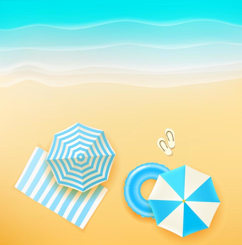 hermosa playa con diferentes objetos de verano vector