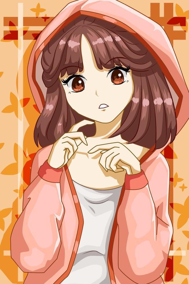 Beautiful and cute girl brown hair with jacket design character cartoon illustration vector