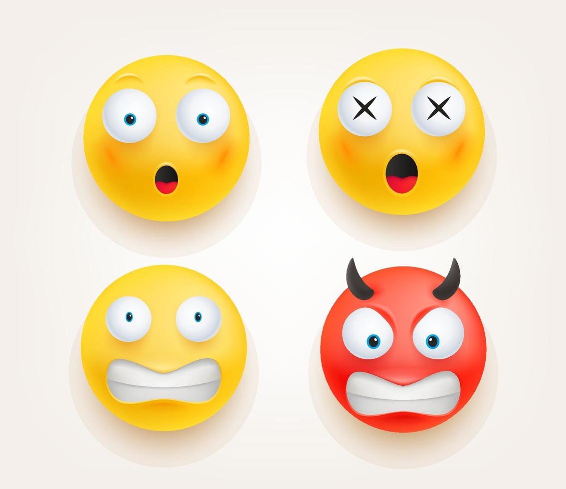 Web icons. Emoticons in cute 3d style vector set isolated on white