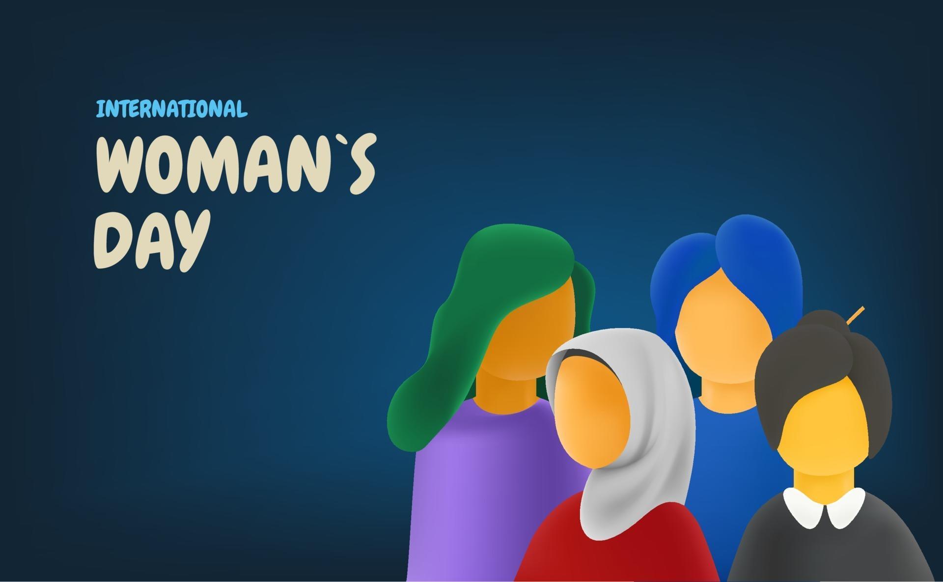 International womans day banner with copy space. Different race and