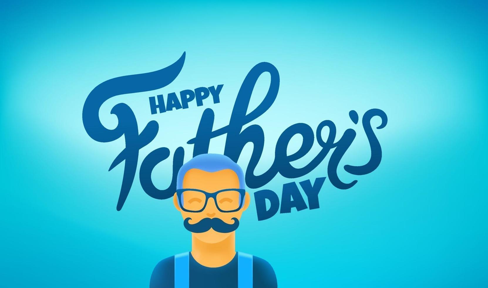 Happy fathers day vector greeting card with cute moustached dad